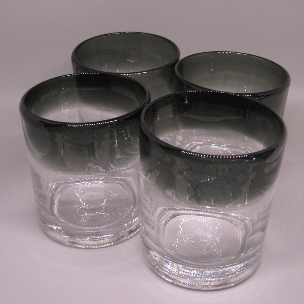 Glass Set of 4 Black & Gray Ombre Low Ball Hand Blown Hand Made 16oz NWOT